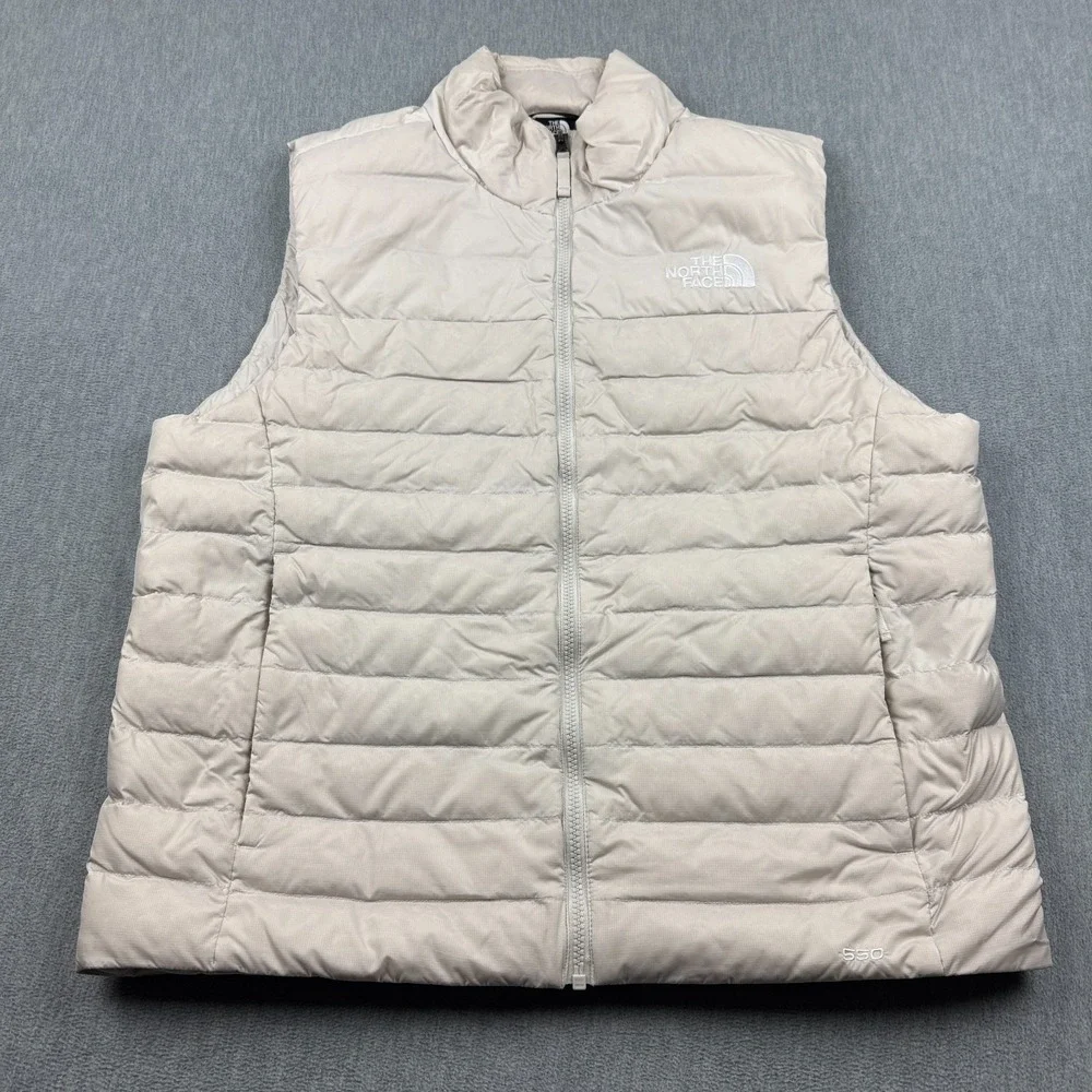 The North Face Vest Mens Large Beige Puffer 550‎ Goose Down Full Zip Quilted